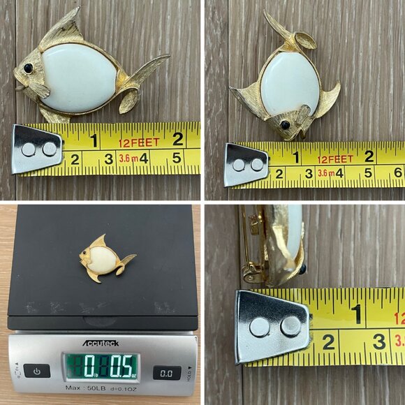 Vintage J.J. Brooch Fish Jonette Jewelry Company Gold tone Cream Signed Jewelry - Picture 9 of 9